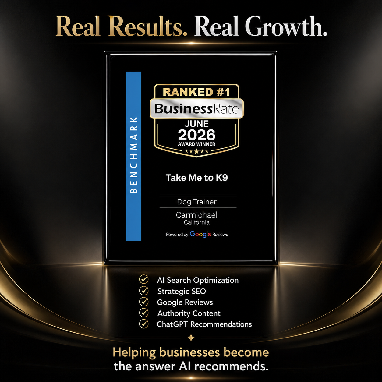Take Me to K9 — BusinessRate Ranked #1 Benchmark Award